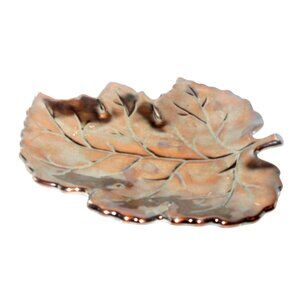 Vintage Leaf-Shaped Ceramic Copper-Tone Decorative Dish Or Trinket Tray Fall NWT